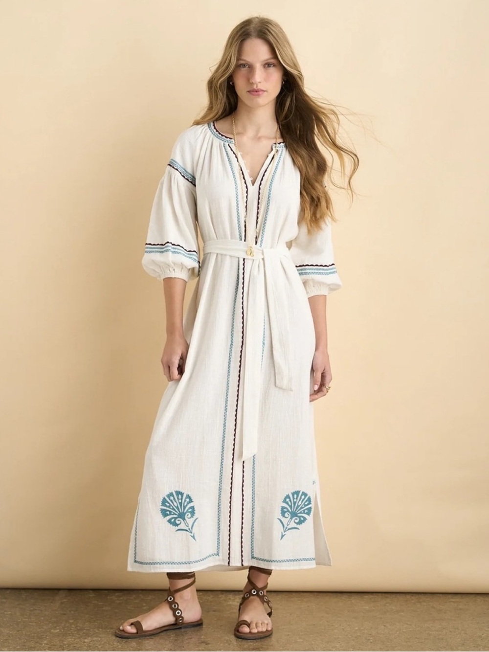Sonmer $280 Embroidered Long Sleeve Maxi Dress - Women's XXL